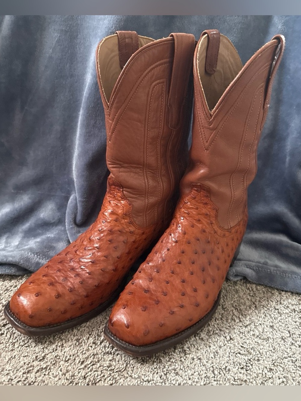 Tecovas Men's Tan Ostrich-Print Western Boots
